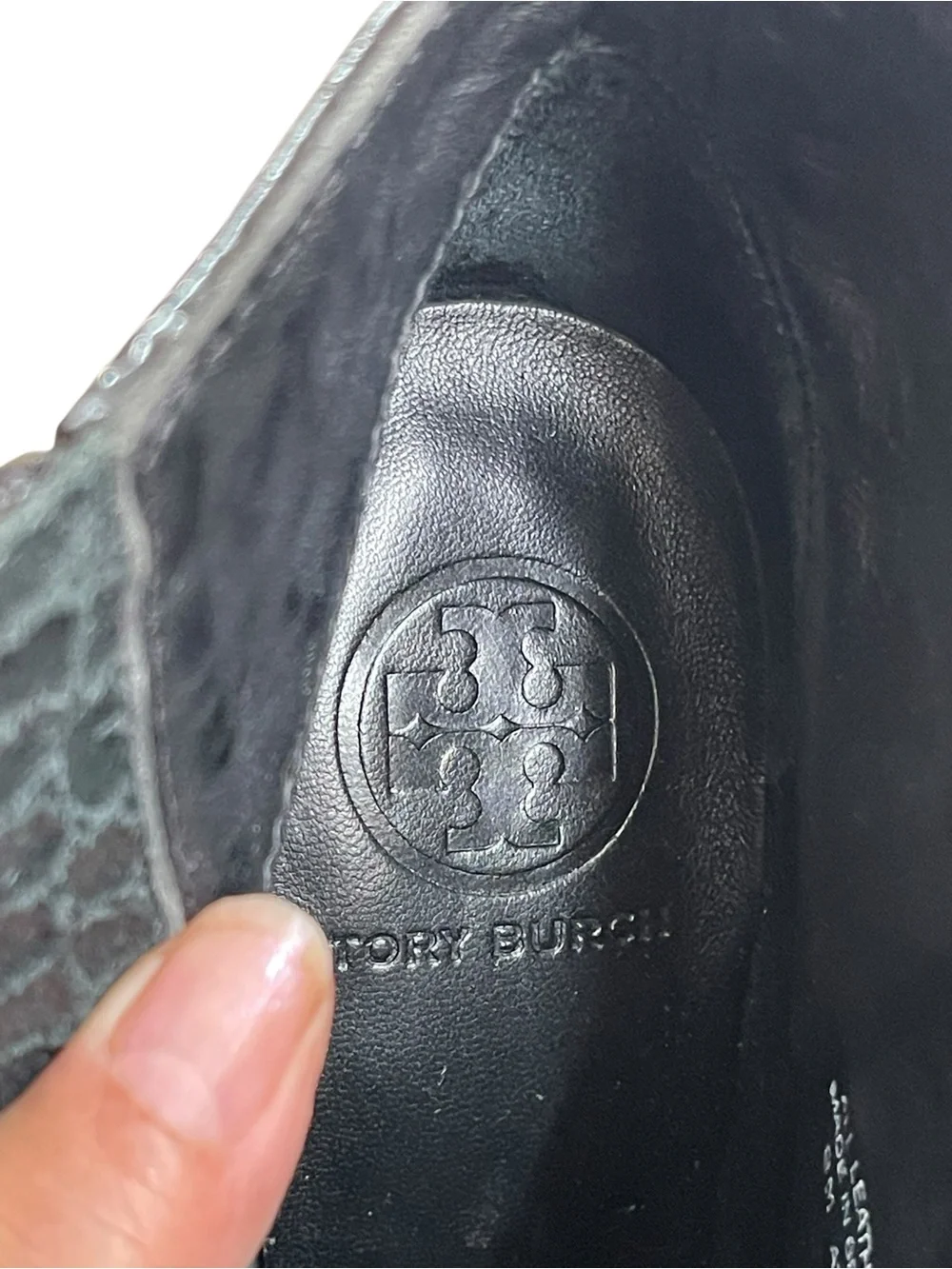 Tory Burch Leigh Black Croc-Embossed Patent Leather Ankle Boots Size 8M